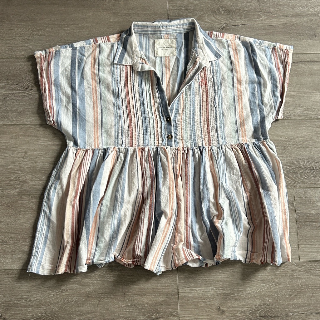 Lucky Brand Multicolor Striped Short Sleeve Shirt  SmallPetiteChico SPCh